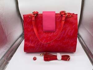 Seytú Red and Pink Logo Pattern Tote Bag with Detachable Crossbody Strap